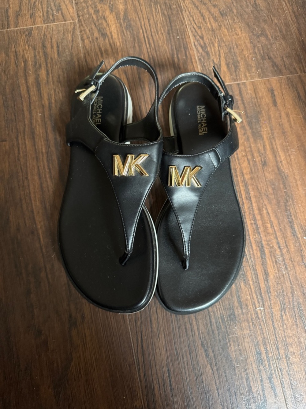 Michael Kors Black Sandal Thong with Gold MK Logo